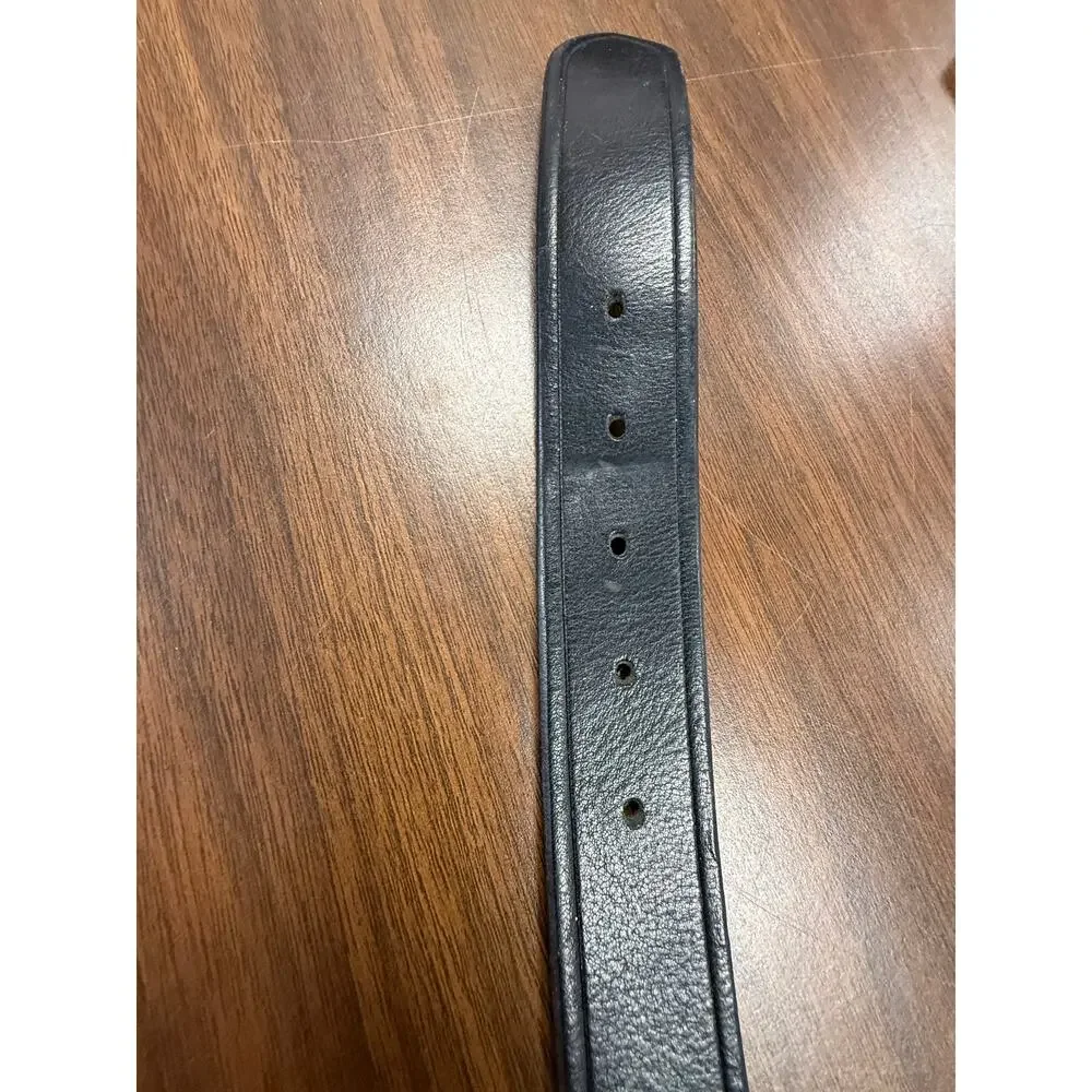 Black Genuine Leather Belt Wide Heavy Duty Silver Buckle Size 32